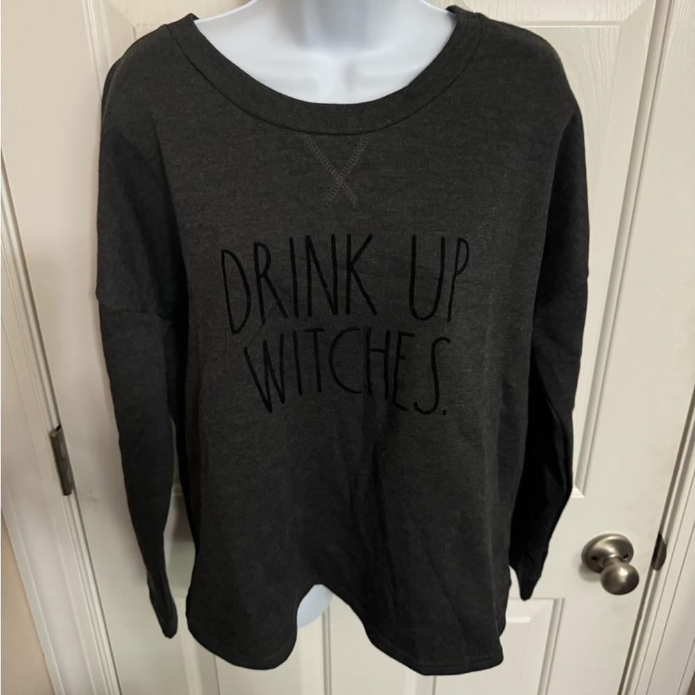 Rae Dunn Charcoal Gray “Drink Up Witches” Crew Neck Sweatshirt Med Women NWOT